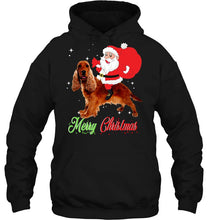 Load image into Gallery viewer, Merry Christmas Santa Claus Riding American Cocker Spaniel T-Shirt, Ladies T-Shirt, LongSleeve, Hoodie 2D
