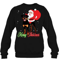 Load image into Gallery viewer, Merry Christmas Santa Claus Riding Rottweiler T-Shirt, Ladies T-Shirt, LongSleeve, Hoodie 2D
