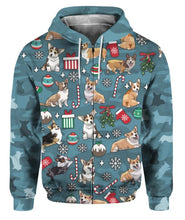 Load image into Gallery viewer, Corgi 3D – Christmas 3D PULLOVER FULL OVER PRINTED ZIP HOODIES 3D
