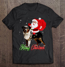 Load image into Gallery viewer, Merry Christmas Santa Claus Riding Australian Shepherd T-Shirt, Ladies T-Shirt, LongSleeve, Hoodie 2D
