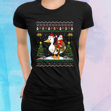 Load image into Gallery viewer, Duck Ugly Xmas Santa Riding Duck Christmas T-Shirt, Ladies T-Shirt, Hoodie 2D
