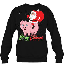 Load image into Gallery viewer, Merry Christmas Santa Claus Riding A Pig T-Shirt, Ladies T-Shirt, LongSleeve, Hoodie 2D
