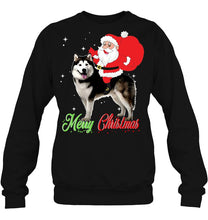 Load image into Gallery viewer, Merry Christmas Santa Claus Riding Siberian Husky T-Shirt, Ladies T-Shirt, LongSleeve, Hoodie 2D
