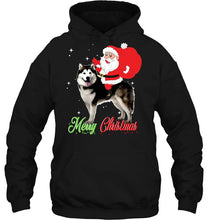 Load image into Gallery viewer, Merry Christmas Santa Claus Riding Siberian Husky T-Shirt, Ladies T-Shirt, LongSleeve, Hoodie 2D
