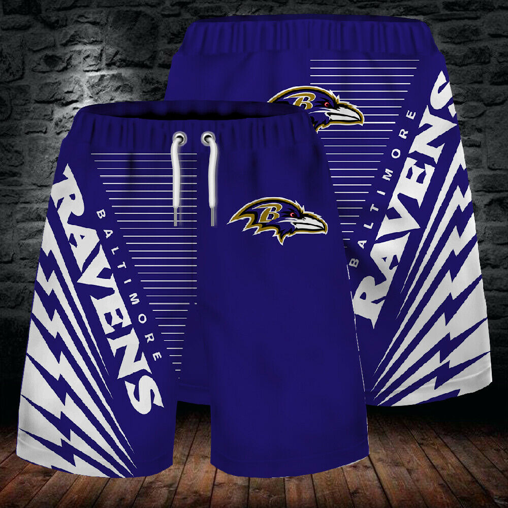 2020 Baltimore Ravens Summer Beach Shorts Men's Cool Sport Short Pants 3D Swim Trunks
