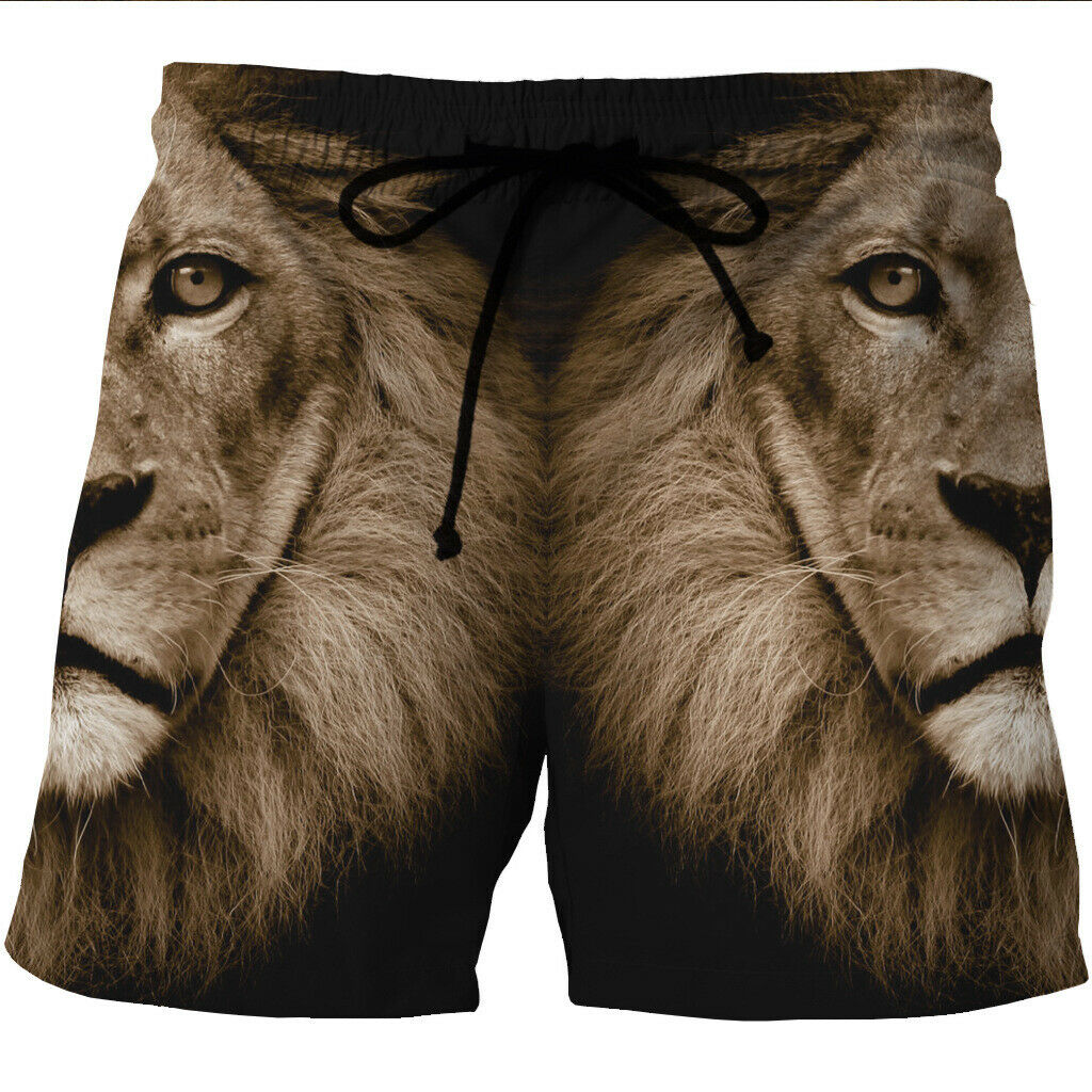 3D Lions Print Loose Sport Short Pants Cool Summer Beach Short Swim Trunks