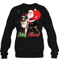 Load image into Gallery viewer, Merry Christmas Santa Claus Riding Australian Shepherd T-Shirt, Ladies T-Shirt, LongSleeve, Hoodie 2D
