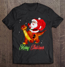 Load image into Gallery viewer, Merry Christmas Santa Claus Riding A Dinosaurs T-Shirt, Ladies T-Shirt, LongSleeve, Hoodie 2D
