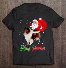 Load image into Gallery viewer, Merry Christmas Santa Claus Riding Shetland Sheepdog T-Shirt, Ladies T-Shirt, LongSleeve, Hoodie 2D
